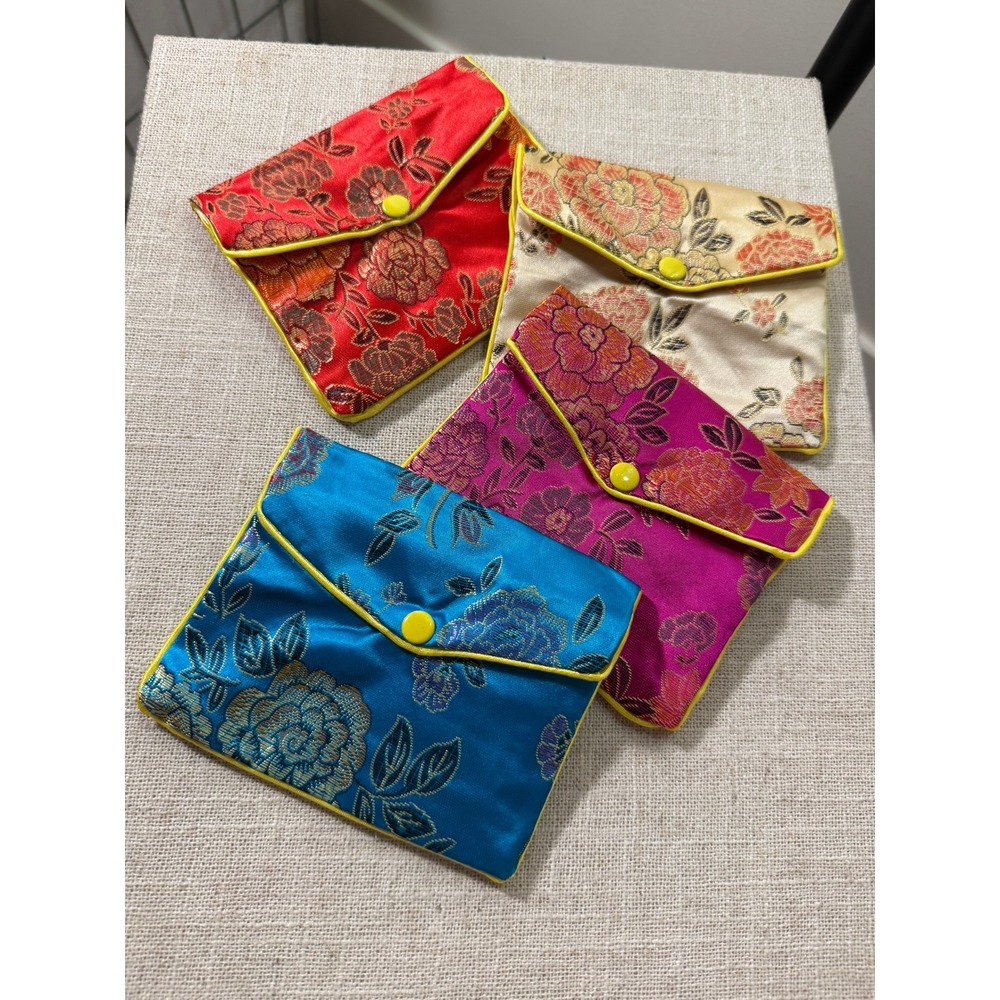 Satin jewelry bag earring travel case lot 4 jewel tone 5in gift bags souvenir